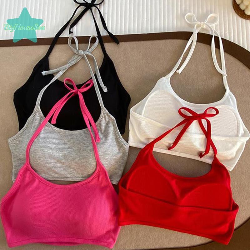 [BigHouseSea] ผู้หญิงเซ็กซี่ Tube Tops พร้อม Pad หญิง Bras Casual Tank Tops เสื้อกั๊กแขนกุด Streetwear Cropped Camis ผู้หญิงเสื้อผ้าใหม่