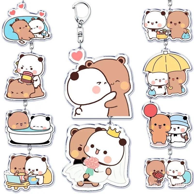 ที่จับกุญแจน่ารัก Bubu Dudu คู่หมีแพนด้า ที่จับกุญแจอะคริลิกสำหรับอุปกรณ์เสริม กระเป๋า จี้ ที่จับกุญแจ เครื่องประดับ ของขวัญสำหรับแฟนๆ