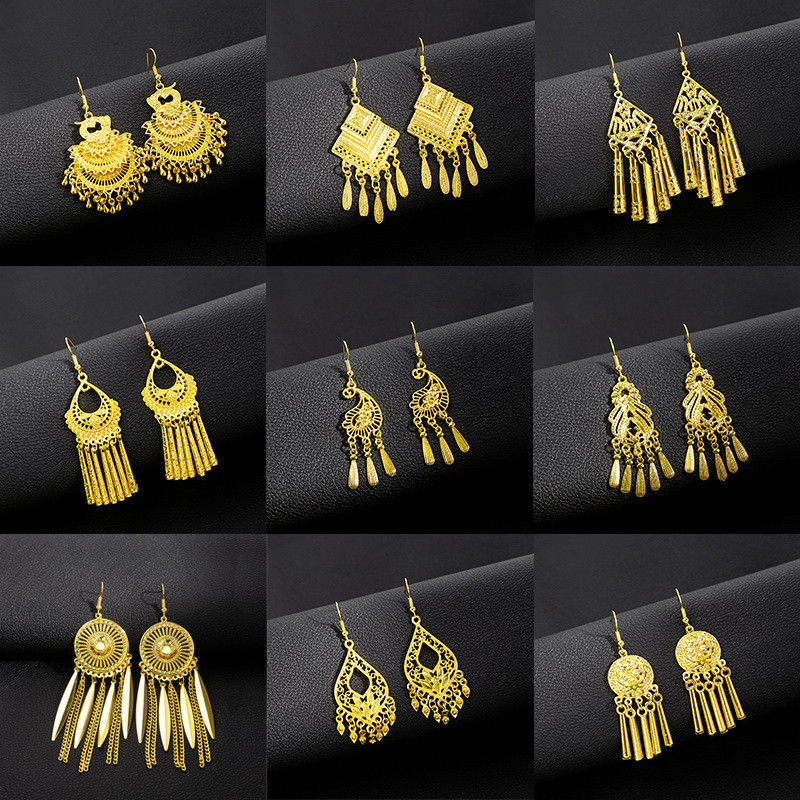วินเทจโบฮีเมียนระฆังพู่จี้ต่างหูแฟชั่นสีทองเรขาคณิตห้อยหูเครื่องประดับพรรคของขวัญสําหรับผู้หญิงสาว
