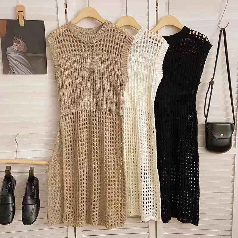 Dahong เสื้อคลุมทอลายตาข่าย ผู้หญิงถักด้านข้างแยก Tunic Tops งานรุ่นฮิตติดเทรนด์ ปังเวอร์ ยสีให้เลือก D627 ราคา ถูกที่สุด ดีลบีเคเค