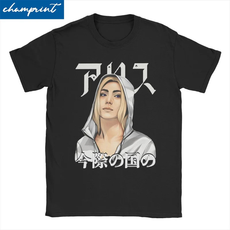 ผู้ชายผู้หญิง เสื้อยืดอลิซในชายแดนเสื้อผ้าอนิเมะ Chishiya เสื้อยืดแขนสั้นคอกลมแบบสบายสำหรับผู้ใหญ่