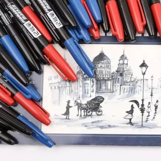 1.5 มม. Thin Nib Black Blue Red Ink Marker - ปากกามาร์กเกอร์ถาวรกันน้ําแห้งเร็ว - อุปกรณ์เครื่องเขียนโรงเรียน