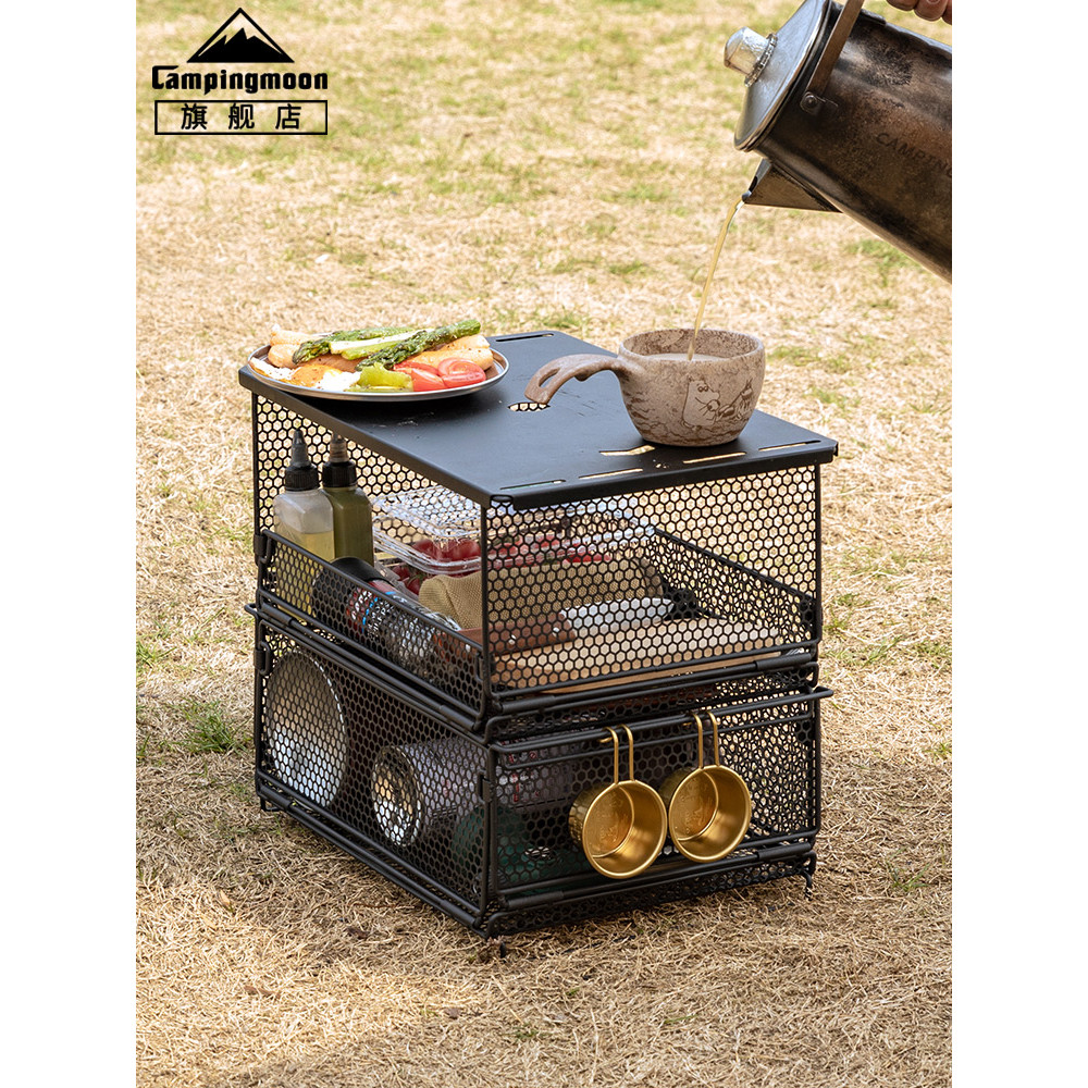 Campingmoon CK-24SF ตะกร้าเก็บของพับได้ สำหรับโต๊ะ IGT ออกแบบตาข่ายโล่งโปร่ง เก็บของ容量ใหญ่ พับเก็บไม่占地 ซ้อนกันได้หลายชั้น ใช้ทั้งในครัวและแคมป์ปิ้ง จัดระเบียบของสะดวก
