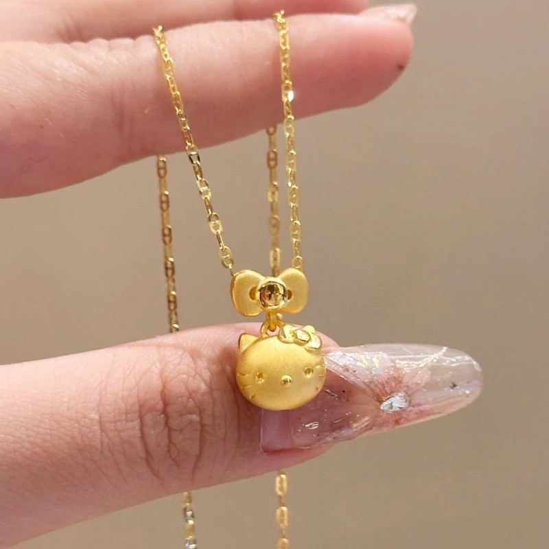 จี้สร้อยคอแมวสีทอง Golden Bow Hello Kitty สำหรับผู้หญิง ดีไซน์หรูหราและเข้าได้กับทุกลุค