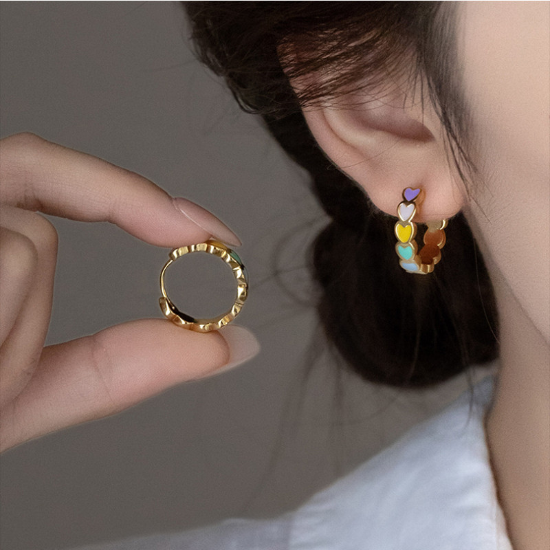 1 คู่สีสัน Hoop Earings สําหรับผู้หญิงหรูหราเจาะต่างหูชุดบุคลิกภาพ Hikaw สําหรับผู้หญิง