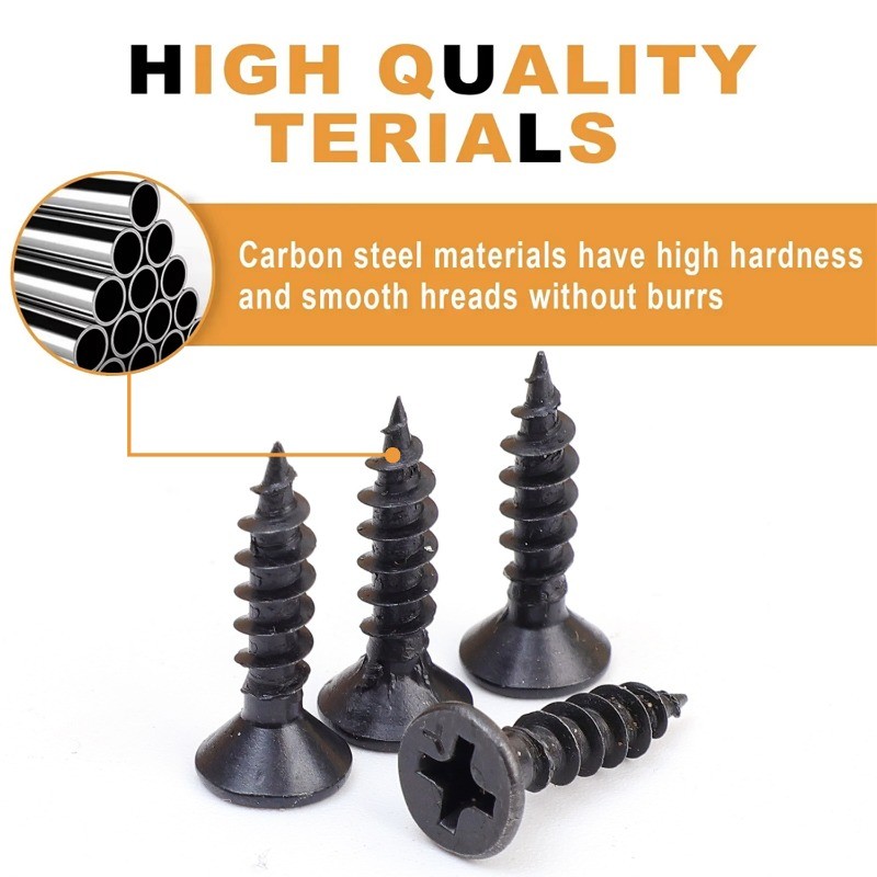 500/1000 ชิ้น สกรูหัวแบนฟิลลิปส์สีดำ / 16mm สกรูเกลียวปล่อย / อุปกรณ์ซ่อมแซมเฟอร์นิเจอร์ - รูปที่ 6