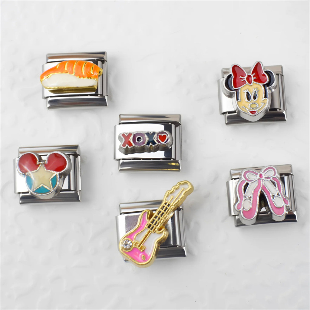 New Bracelet with Mickey and Minnie Motips Italian Modular Bracelet Mickey and Minnie - Themed Bracelet Square Shape Interlocking Fashion Assembled Chain