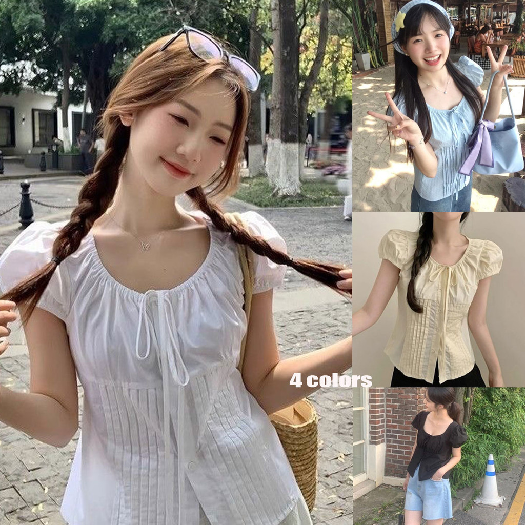 Dahong 💖 w569 เสื้อแขนตุ๊กตา เสื้อเชิ้ตแขนสั้นสาวอวบ สไตล์ลำลอง