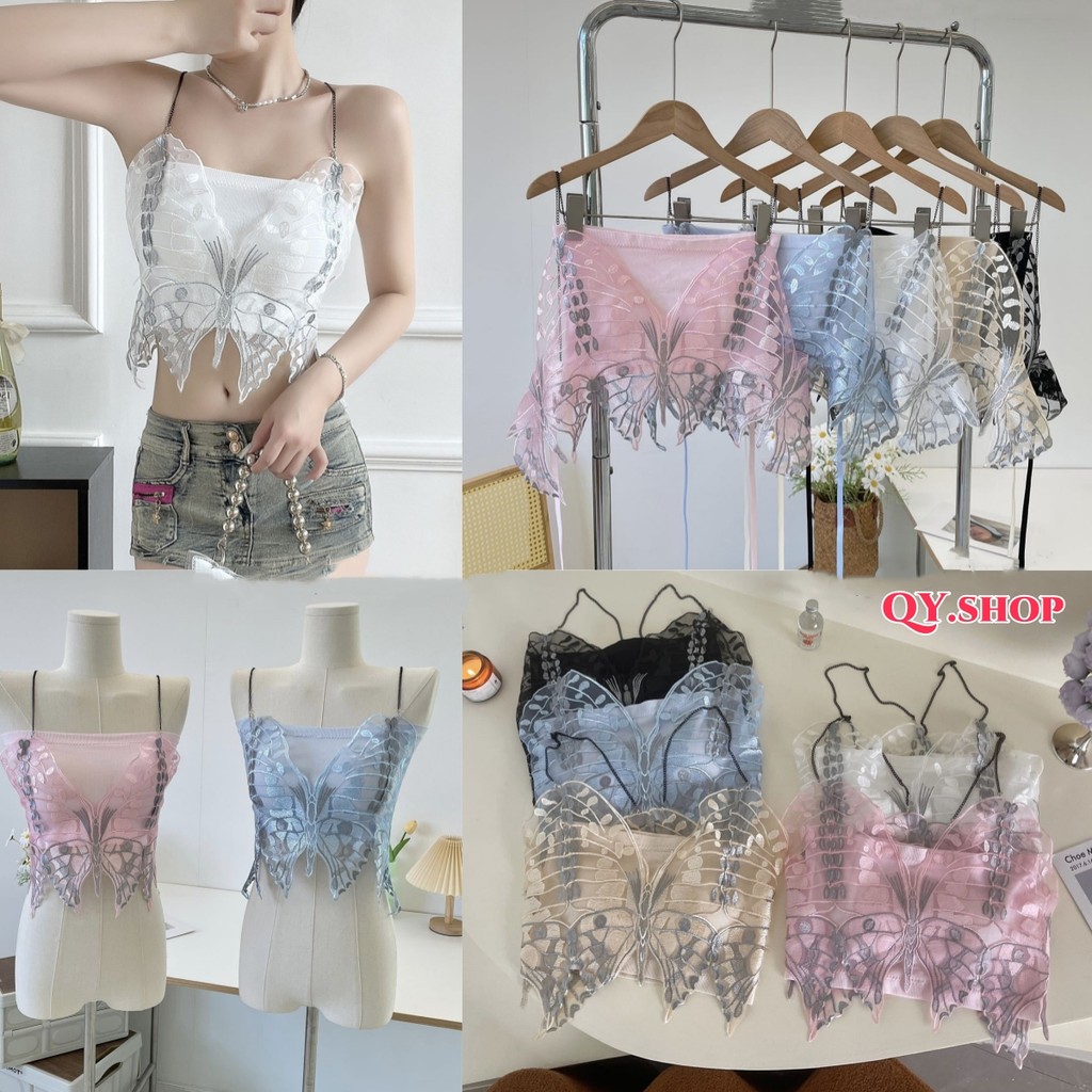 QY.Shop⭐️สินค้าราคาพิเศษ⭐️​พร้อมส่ง เกาะอก + คล้องผีเสื้อ คาวาอี้ สีพาสเทล ยืดกำลังดี "FY2218#1"