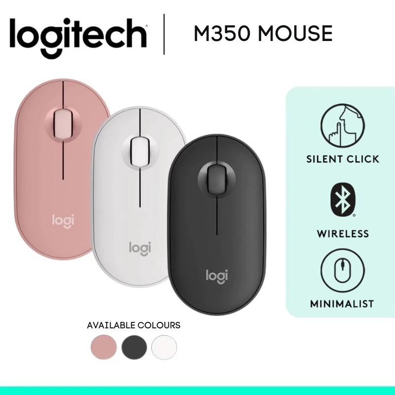 Logitech M350 Mouse Pebble เมาส์ไร้สายบลูทูธ Mini USB Gaming Mice สําหรับแล็ปท็อปโน้ตบุ๊ค PC Mac