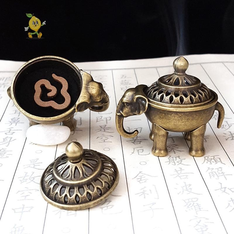 [mozh] Elephant Lucky กระถางธูปโลหะ Lotus กระถางธูปชามผู้ถือธูปพร้อมที่จับโยคะสมาธิตกแต่งบ้านสไตล์โบราณ [TH]