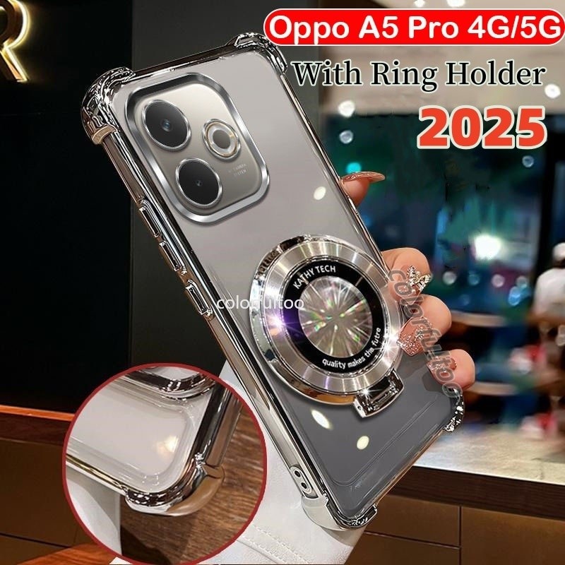 Oppo A5 Pro 2025 ปลอกอ่อนสําหรับ Oppo A6 A5 Pro A3Pro A3X A3 A5Pro A6Pro 4G 5G Clear Jelly เคสกันกระแทกพร้อมขาตั้งแม่เหล็กหนาถุงลมนิรภัยกันชนฝาครอบโทรศัพท์ Shell