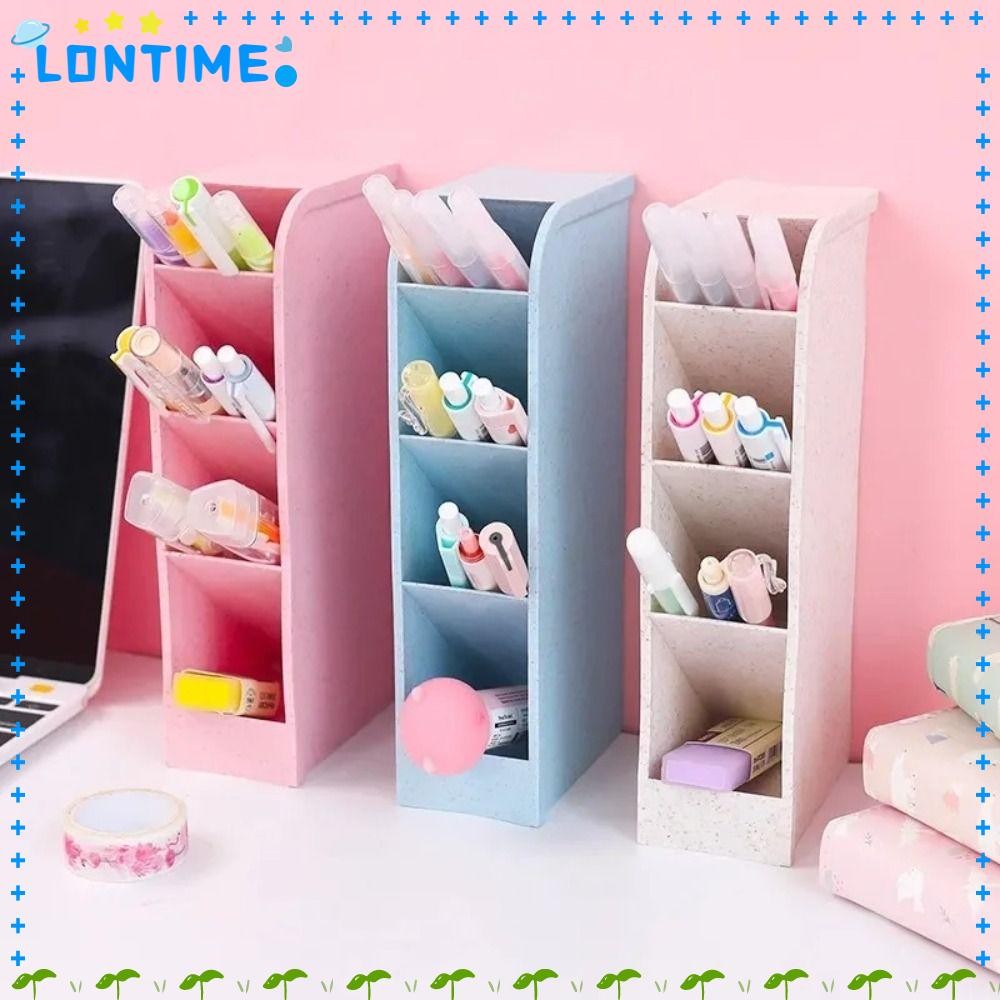 LONTIME กล่องเก็บปากกา, ที่ใส่ปากกาเฉียงความจุขนาดใหญ่ 4 กริด, ที่เก็บเครื่องเขียนโต๊ะที่ใช้งานได้จริง|สํานักงานคอนเทนเนอร์ดินสอสไตล์ อิน สี