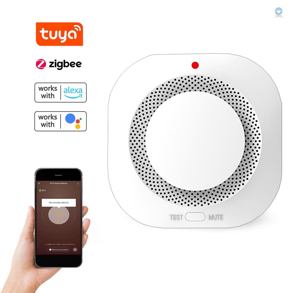 Tuya Zigbee อุปกรณ์ตรวจจับควันไร้สายอัจฉริยะ 360 ° Induction Home Smoke Alert Detector เสียงนาฬิกาปล