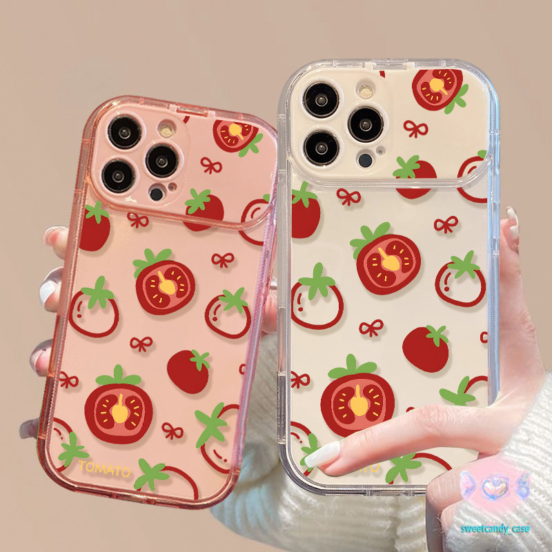🎀จัดส่งในพื้นที่🎀 เคสกระจกแต่งหน้า มะเขือเทศการ์ตูนน่ารัก สําหรับIPhone16 15 14 13 7 8plus Pro Promax XR XS