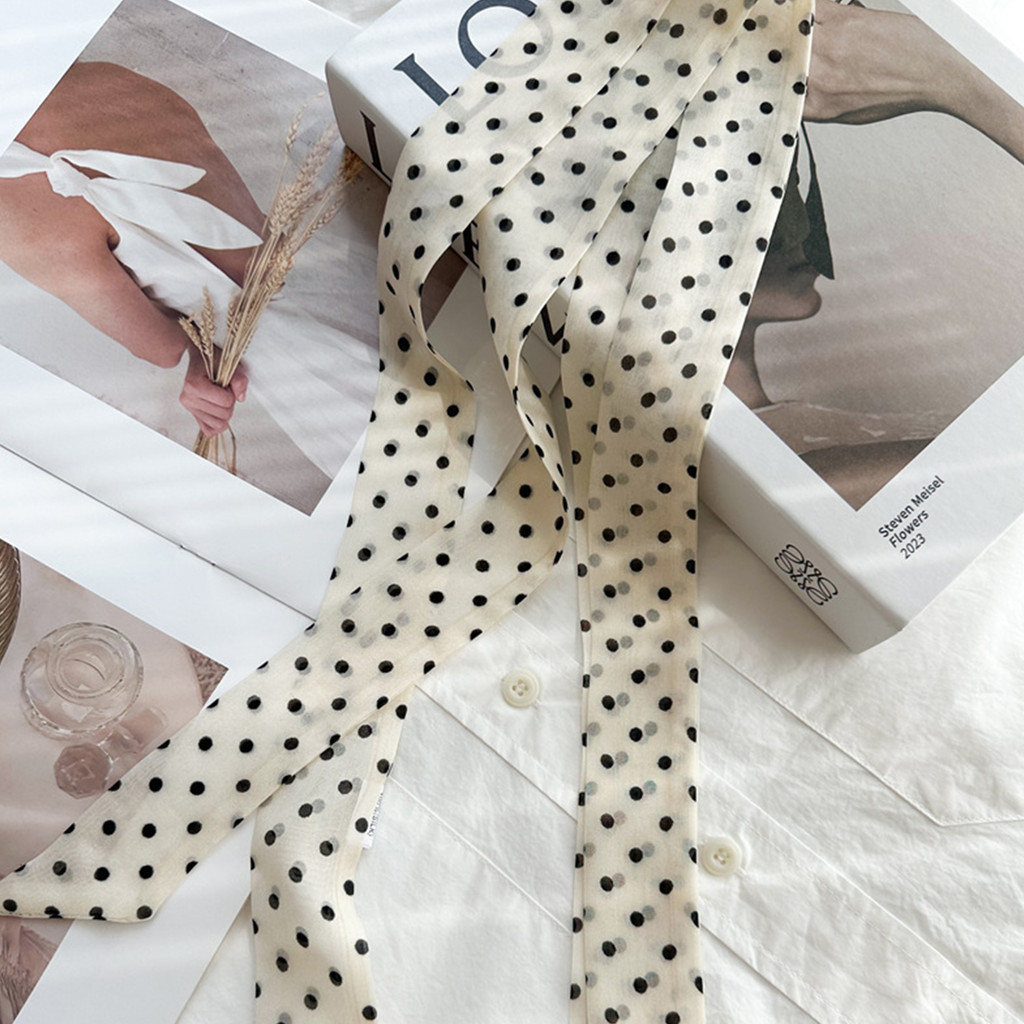 （คลังสินค้าไทย）1ผ้าพันคอไหมลายจุดไม่สม่ําเสมอคุณภาพสูงแฟชั่นสีเบจกาแฟการออกแบบที่เรียบง่ายที่มีประโยชน์ - รูปที่ 5