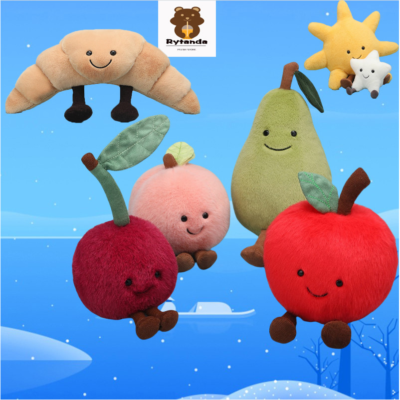Rytanda Kawaii Apple Pear หมอนพีช Moon Sun Star Cherry Horns น่ารักผลไม้ขนมปังหมอนนุ่มอาหารตุ๊กตาตุ๊กตาเหมาะสําหรับของขวัญวันเกิดเด็ก