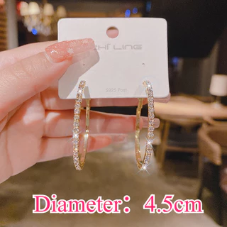 ต่างหูห่วงแฟชั่นสำหรับเด็กผู้หญิงพร้อมต่างหูวงกลมใหญ่ประดับเพชรเทียม ต่างหูห่วงเพชรสำหรับผู้หญิง