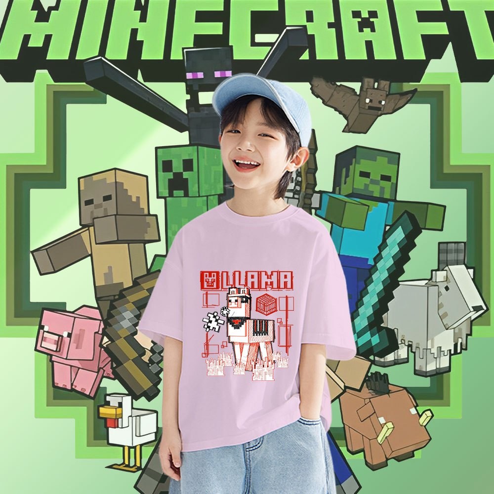 Roblox Minecraft Sandbox เกมเสื้อยืดสําหรับเด็กหญิงและเด็กชายผ้าฝ้ายหลวม Baju เสื้อแขนสั้นเด็ก#M04