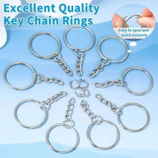 50-300 ชิ้น Silver Plated Metal Blank Keyring - Split Key Rings with Chain - DIY เครื่องประดับทําอุปกรณ์เสริม