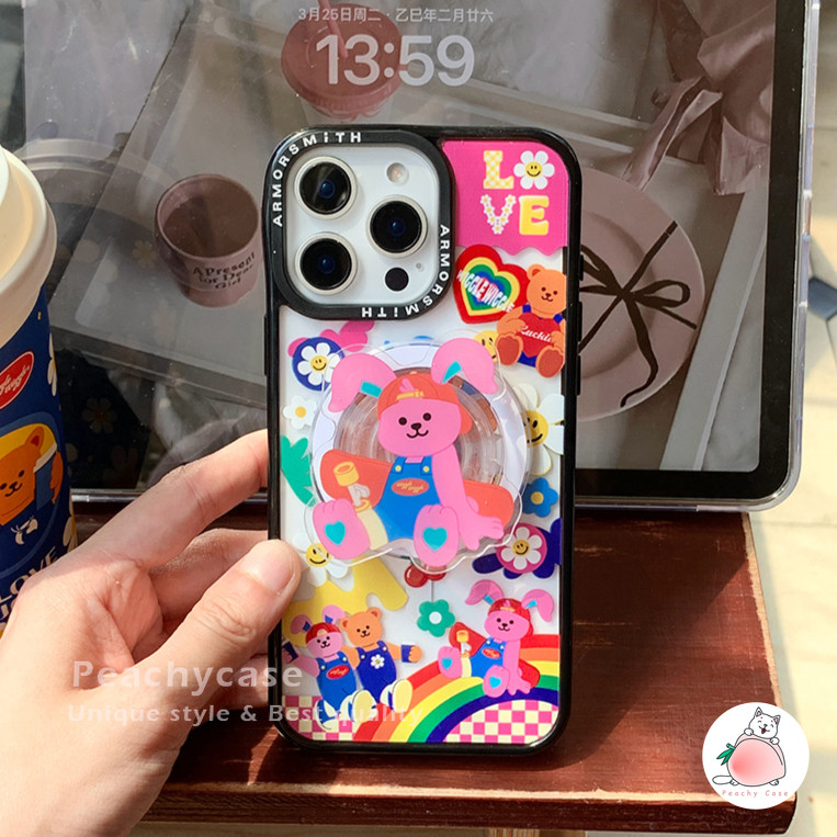 น่ารัก ยิ้มดอกไม้Wiggleกระต่ายหมีผู้ถือไร้สายชาร์จเคสโทรศัพท์เข้ากันได้สําหรับiPhone 16 15 Plus 14 13 12 Pro Max 11 พร้อมโซ่Anti-scratch Hard PCปกหลังShell - รูปที่ 4