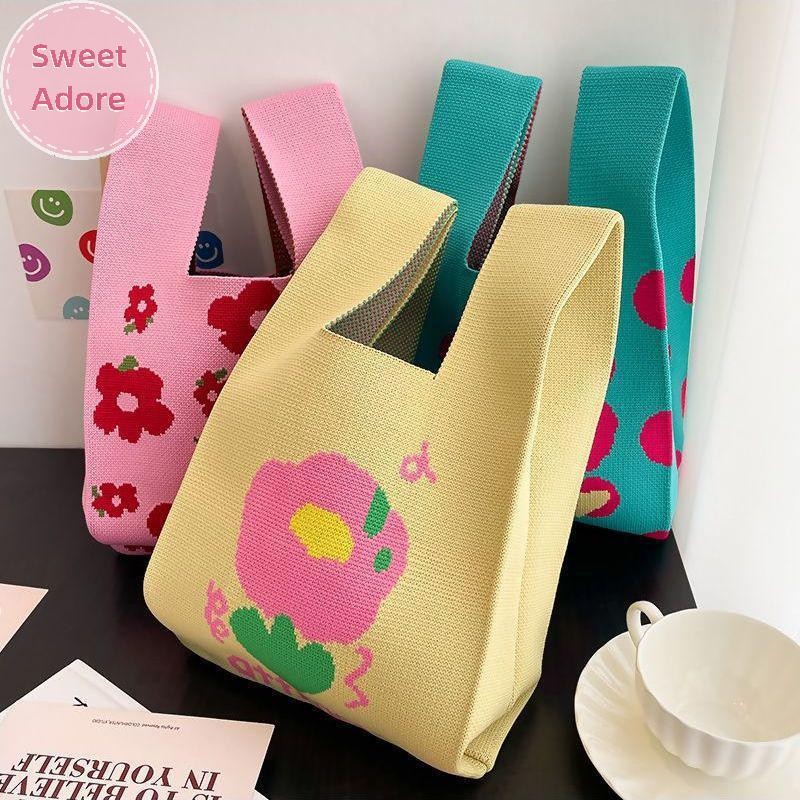 Sweetadore แฟชั่น Handmade ถักกระเป๋าถือผู้หญิง Mini Knot สายรัดข้อมือเกาหลี Casual Tote กระเป๋านํากลับมาใช้ใหม่ช้อปปิ้งกระเป๋า TH