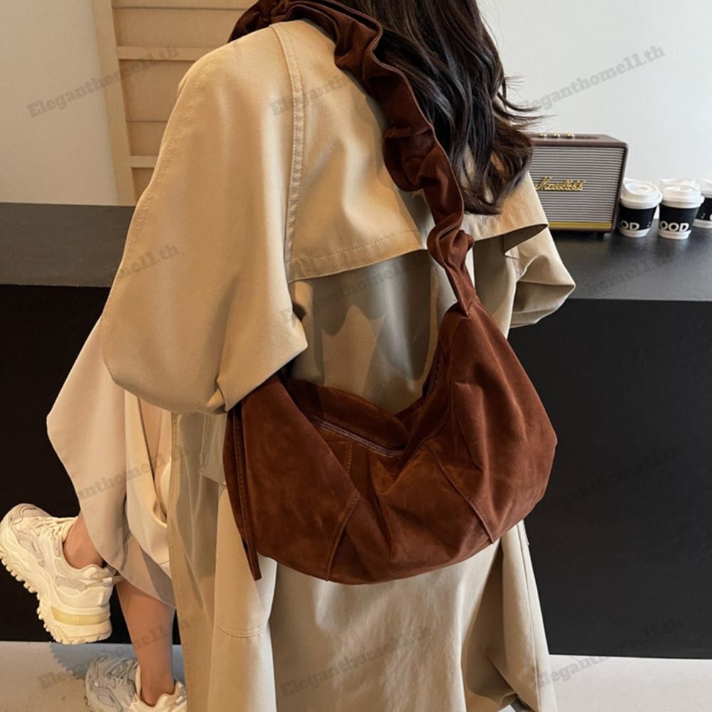 กระเป๋าสะพายหนังนิ่มผู้หญิง Ruched Hobo Tote กระเป๋าถือคลัทช์ขนาดเล็กสําหรับการเดินทาง (กาแฟ)