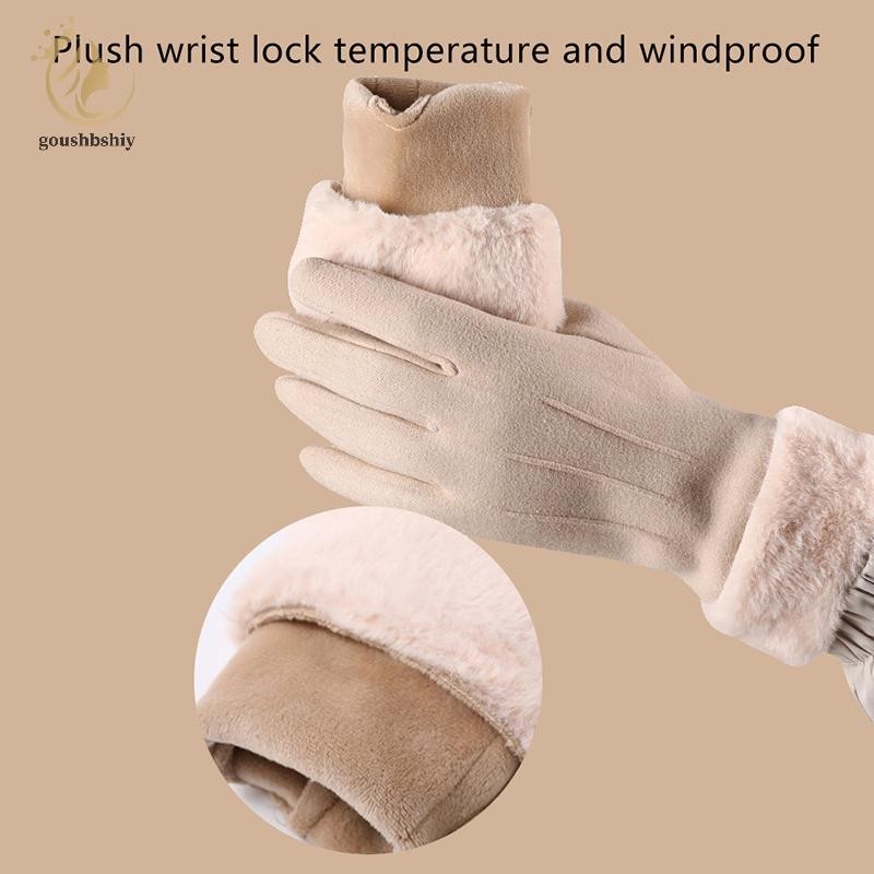 [GOOY] ฤดูใบไม้ร่วงฤดูหนาวที่อบอุ่นถุงมือหนังนิ่มบวกกํามะหยี่หนาตุ๊กตาตกแต่งถุงมือข้อมือกลางแจ้ง Coldproof หน้าจอสัมผัสขี่ถุงมือสกี TH - รูปที่ 3