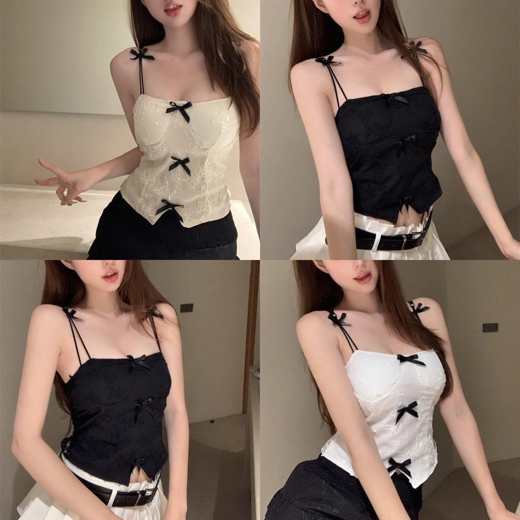Evelyn เสื้อกล้ามผู้หญิง มีฟองน้ำ เซ็กซี่ ลายโบว์น่ารัก เสื้อสายเดี่ยว ทรงสวย โชว์หลังg น่ารักๆ#FY655