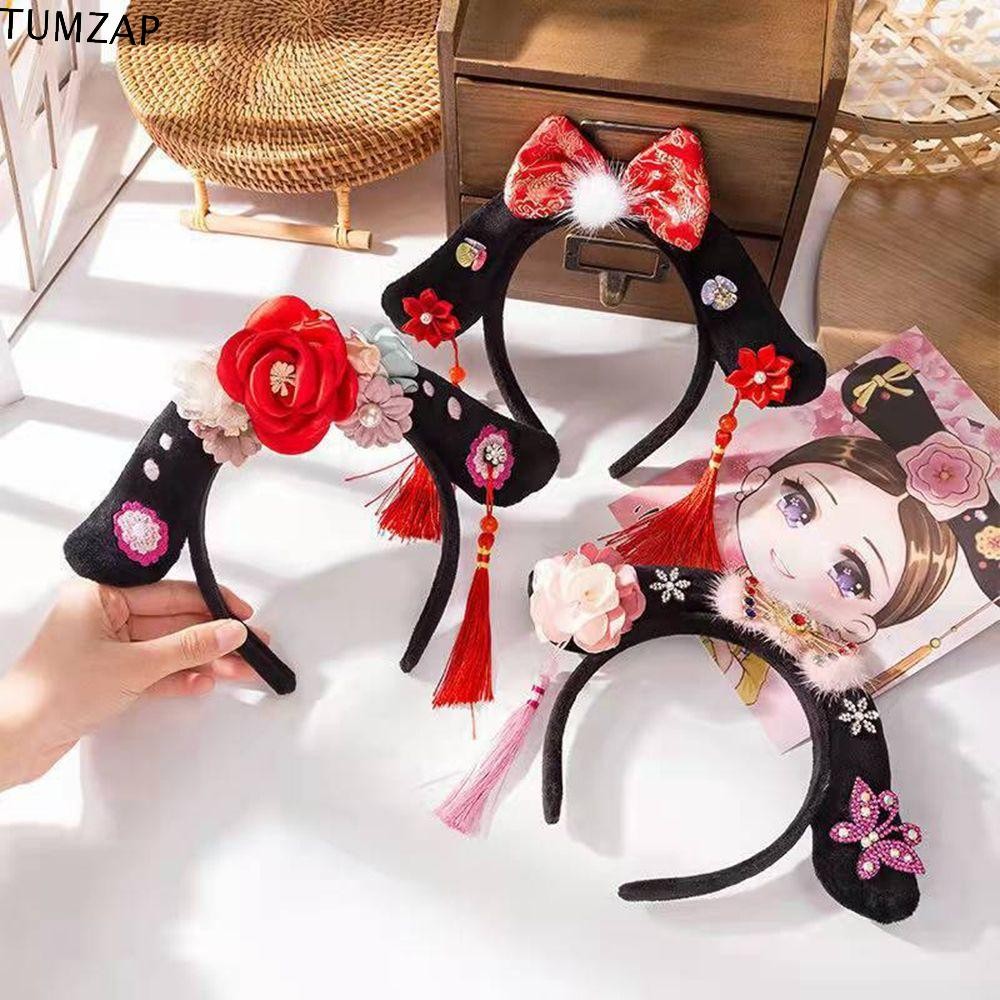 Tumzap สไตล์โบราณ Headwear คลาสสิกแบบดั้งเดิมโบราณดอกไม้โบว์มุกพู่ Royal Court Headwear สไตล์จีน Headwear