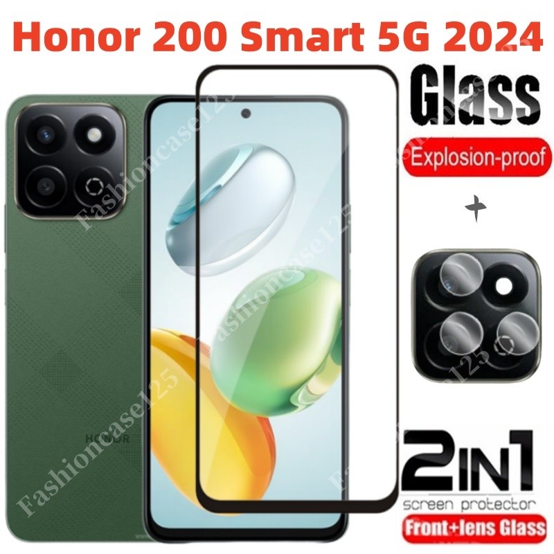 2in1 สําหรับ Honor 200 สมาร์ท 5G 2024 ป้องกันหน้าจอฟิล์มโปร่งใสโทรศัพท์ป้องกันหน้าจอสําหรับ Honor X7c 200 Honor200 สมาร์ท 200Smart 4G 5G กระจกนิรภัยเลนส์กล้อง