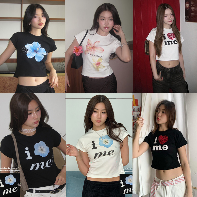 เสื้อยืด baby tee เสื้อยืดทรงสลิมฟิต เสื้อครอป y2k ฤดูร้อน 2024 ใหม่ #C000063