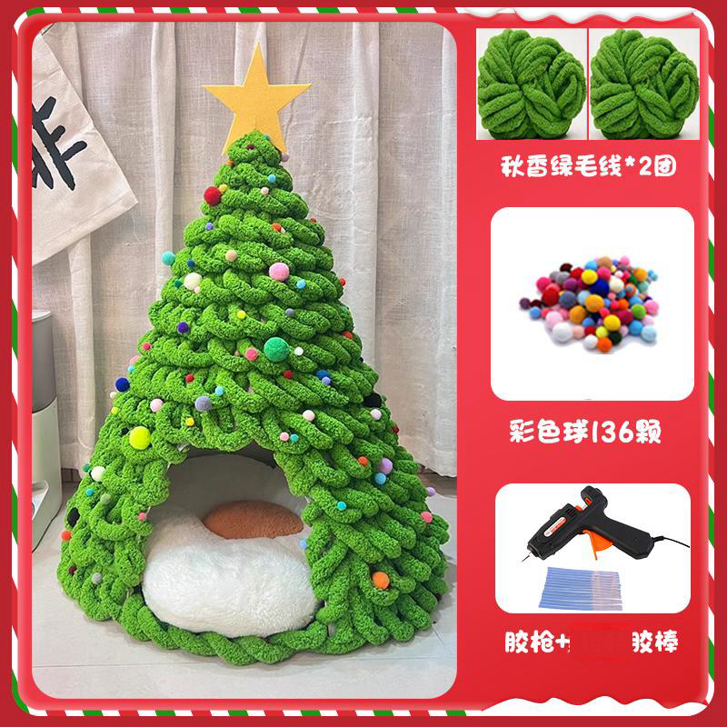 ต้นคริสต์มาสครอกแมวทำด้วยมือ DIY ชุดวัสดุรังทำเองหางแมวทำด้วยผ้าขนสัตว์ที่น่าเบื่อทำด้วยมือเพื่อคลายความเบื่อหน่าย