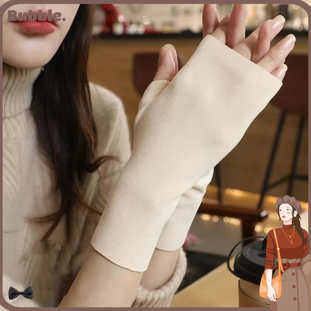 ฟอง ถุงมือครึ่งนิ้ว, กํามะหยี่นุ่มข้อมือปาล์มป้องกันถุงมือ ไม่มีนิ้ว, คุณภาพสีทึบหน้าจอสัมผัสขี่จักรยานนวมฤดูหนาว
