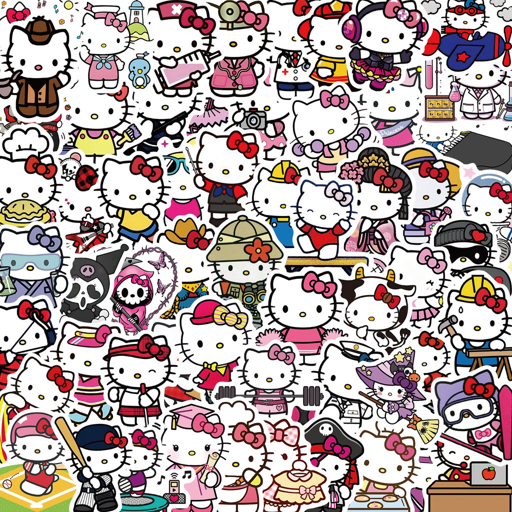 60 ชิ้น Hello Kitty ในชุดมืออาชีพการ์ตูนสติกเกอร์กันน้ํา PVC