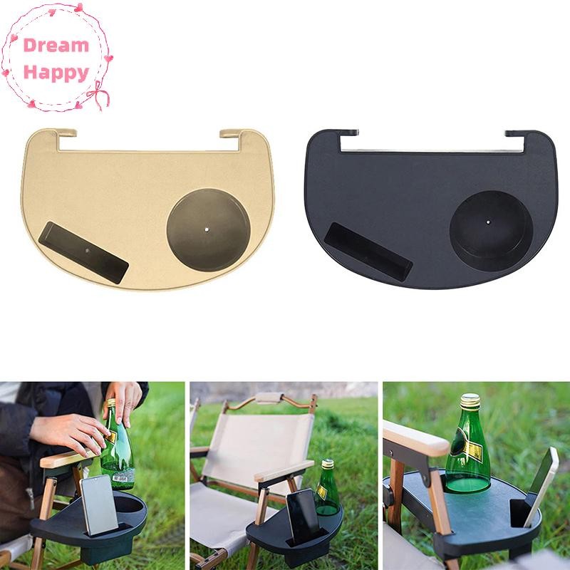 Dreamhappy ที่วางแก้วผู้เอนกายแบบพกพาถาดขนมพร้อมช่องใส่อุปกรณ์เสริมช่องโทรศัพท์มือถือสําหรับลานเก้าอี้เลานจ์แคมป์ปิ้งเดินป่ากลางแจ้ง TH