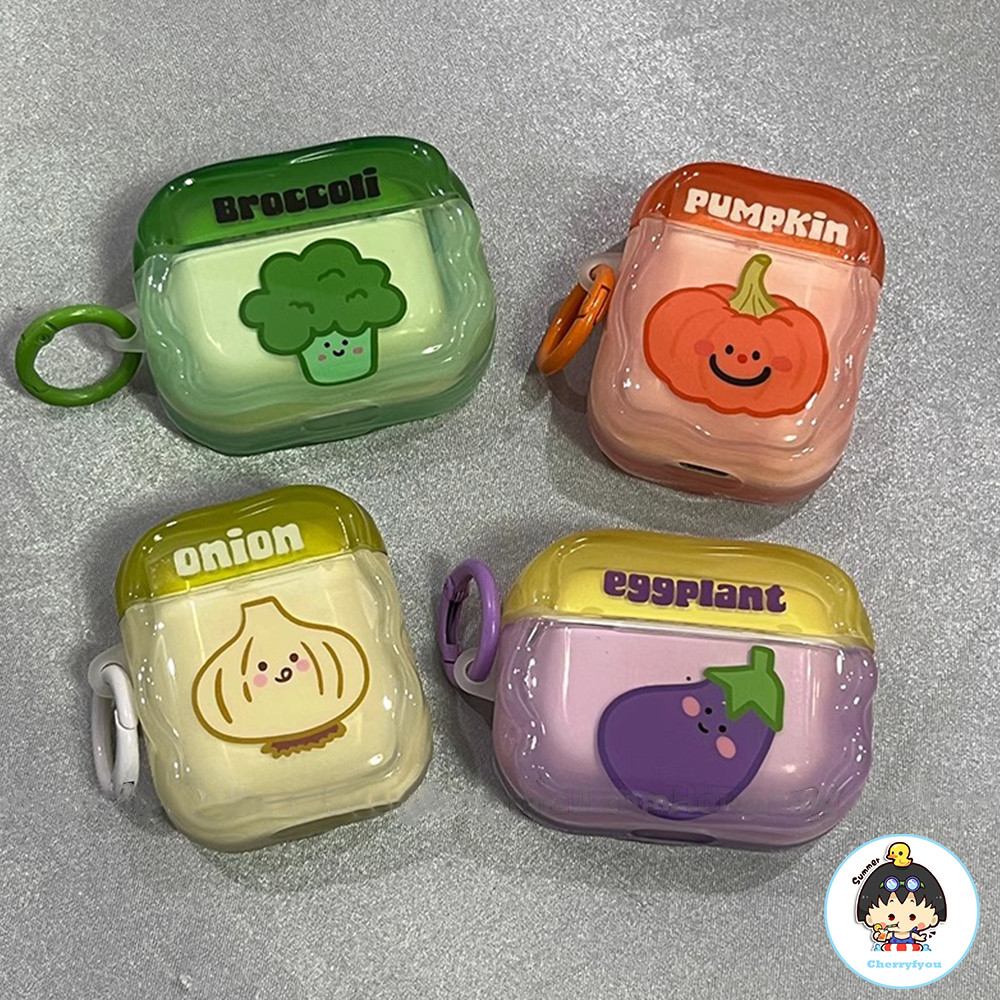 Ins การ์ตูนที่มีสีสันผักแสดงออกโปร่งใสหูฟังสําหรับ Airpods 1 2 3 4 Pro 2nd Anti-fall กันชนไร้สายบลูทูธชุดหูฟัง