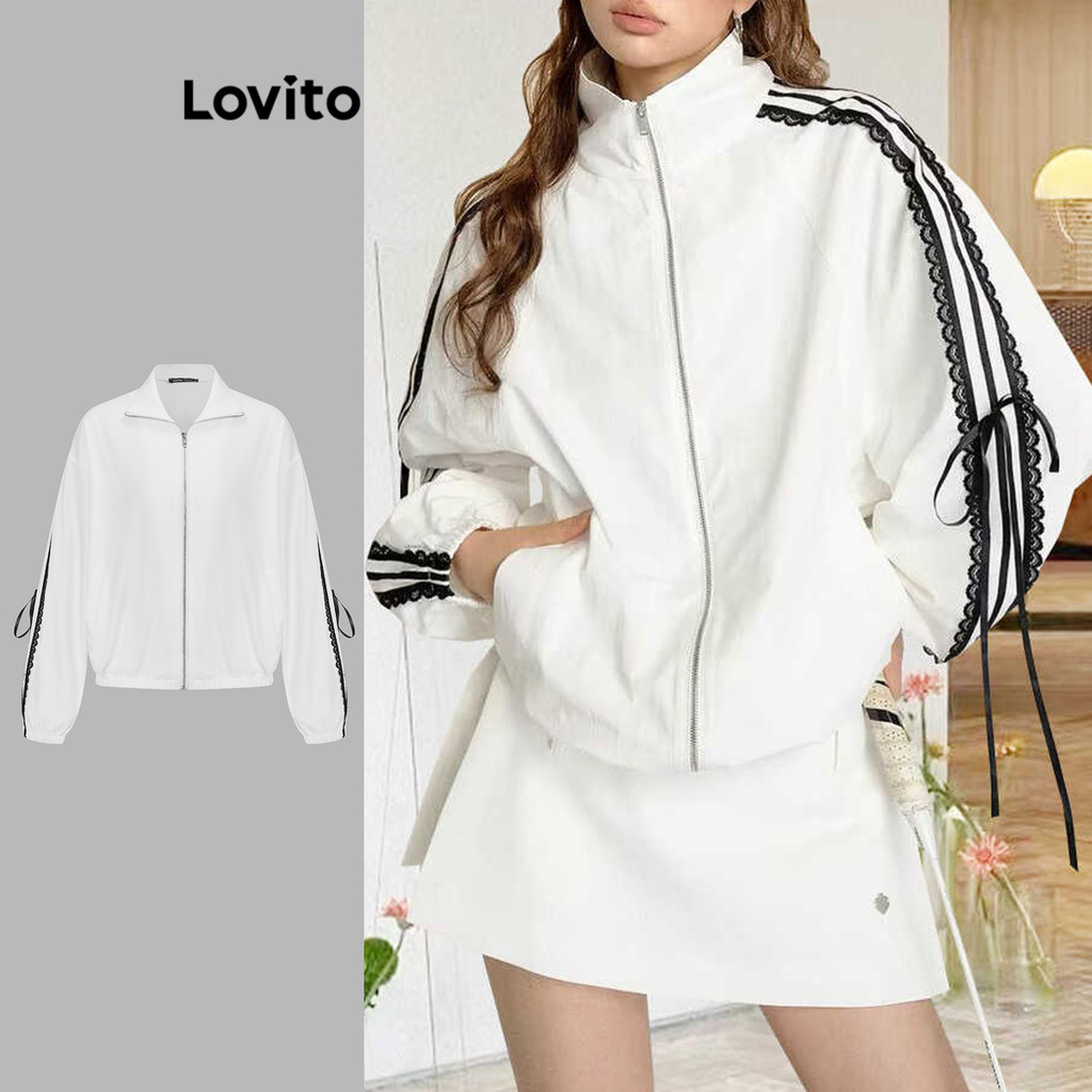 Lovito เสื้อแจ็คเก็ตลายทางด้านข้างแบบเรียบง่ายสำหรับผู้หญิง AD1061178