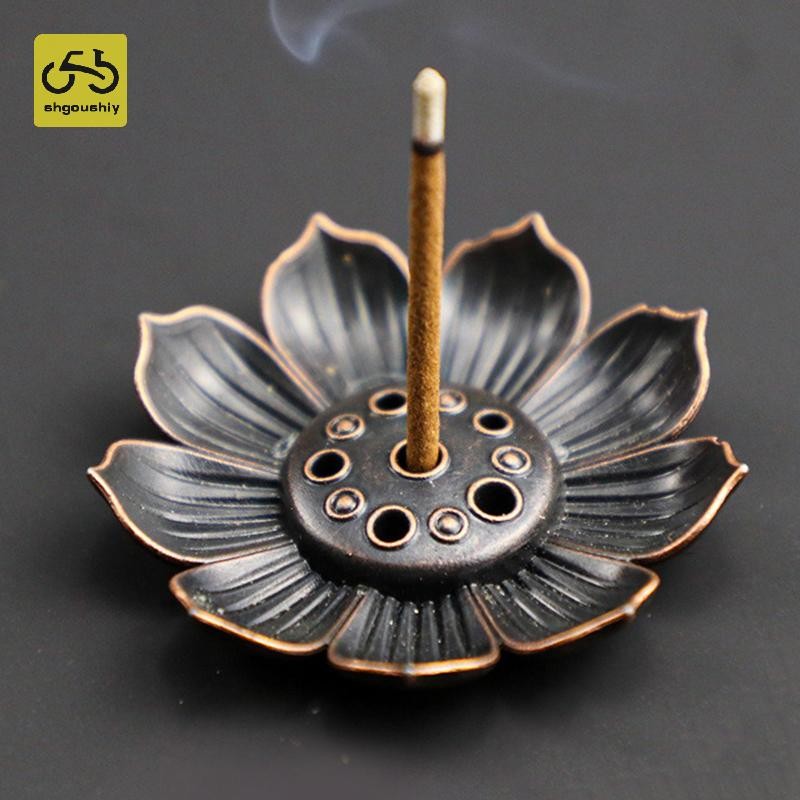 [Shgoushiy] 1pc Alloy กระถางธูป Stick Holder แผ่นพุทธศาสนา Lotus Censer Bronze Nasturtium กระถางธูป TH