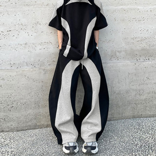 ไม่แน่นอน ผู้ชายเกาหลีเสื้อแขนสั้นกางเกงลําลองเย็บปะติดปะต่อ…