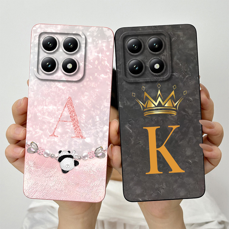 สําหรับ Xiaomi 14T 14T Pro 5G 2024 เลนส์สแควร์ป้องกันเคสโทรศัพท์สําหรับ Xiaomi Mi 14T 14TPro แฟชั่นมงกุฎตัวอักษรซิลิโคนอ่อนนุ่มกรณี