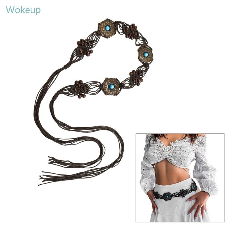 Wake MaillardStyle เข็มขัดเชือกความงามผู้ใหญ่ Bohemian Fringed เข็มขัดเอวตกแต่งวัยรุ่นสาวเสื้อผ้าเอว De
