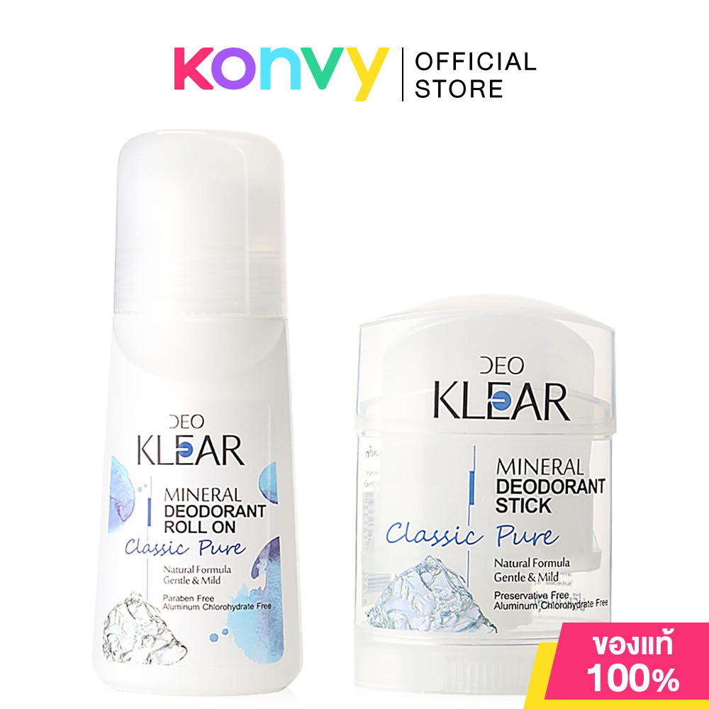 DEOKLEAR Set 2 Item Classic Pure Mineral Deodorant Stick 70g + Roll On Classic Pure 65ml.