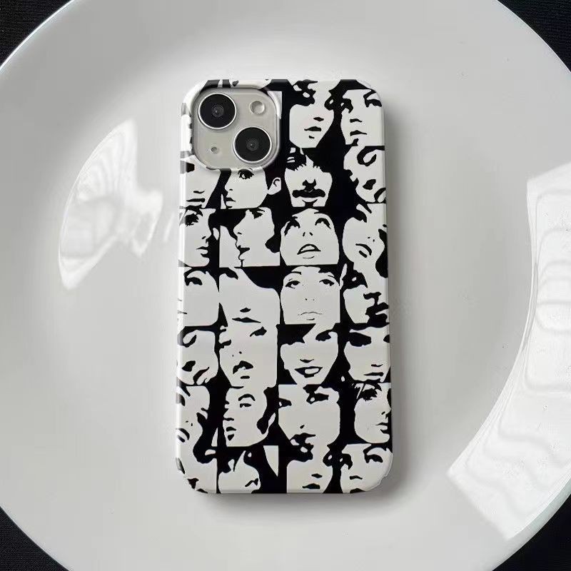 สนุกเต็มหน้าจอสีดำและสีขาวอะนิเมะสาวหน้าเคสมือถือเคสแข็งสำหรับ iphone15 14 Pro 16promax 16pro 16plus ซองครึ่งป้องกันรอยขีดข่วน12promax 12pro XS 11PROMAX ซิลิโคน XR 13PROMAX ป้องกันความสกปรก14 15 PROMAX PLUS