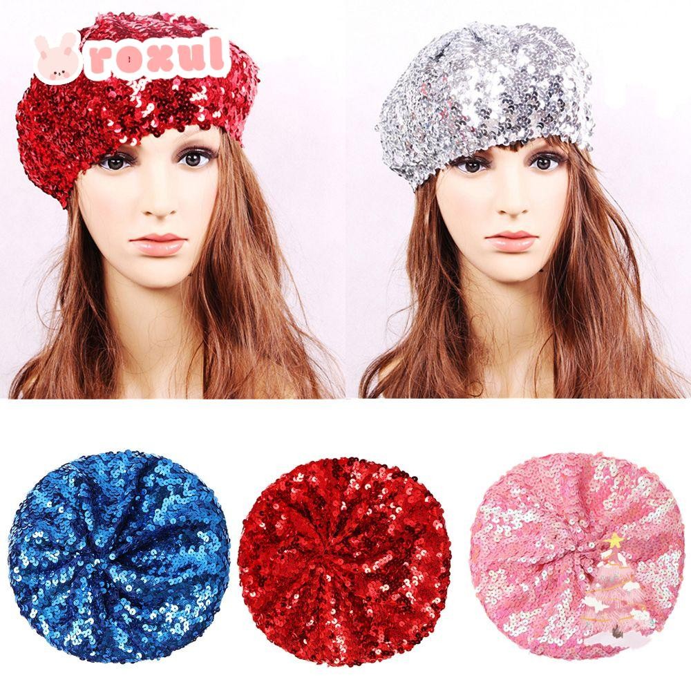 Roxul Dance Stage Cap ผู้หญิง Newsboy หมวก Glitter Sequins Charming Gatsby หมวก