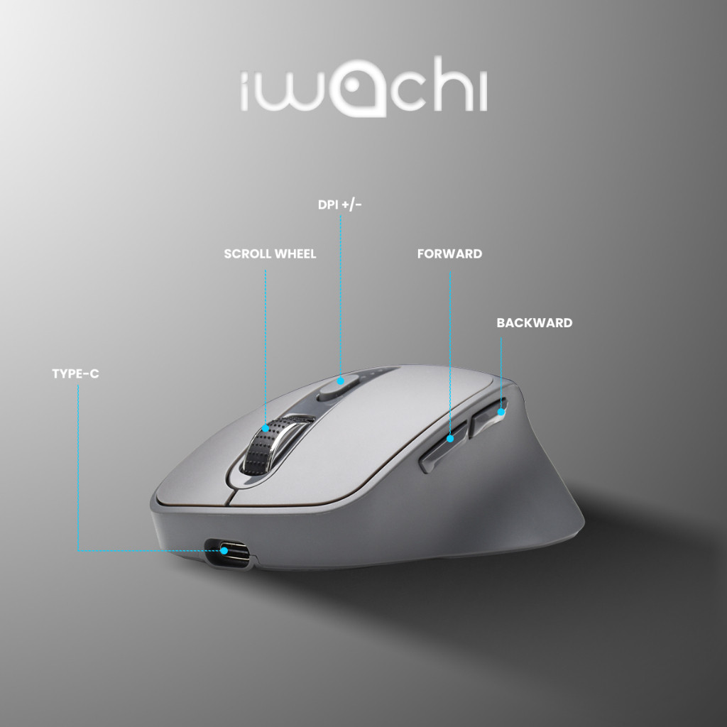 เมาส์ไร้สาย IWACHI i6 สีเทา สามารถใช้งานได้หลายอุปกรณ์ ไม่มีเสียงรบกวน ชาร์จแบตได้