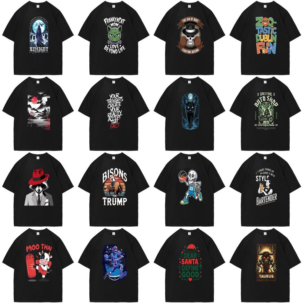 เสื้อยืดลายกราฟิก Midnight Howling Wolf Greatest Silent Stealth