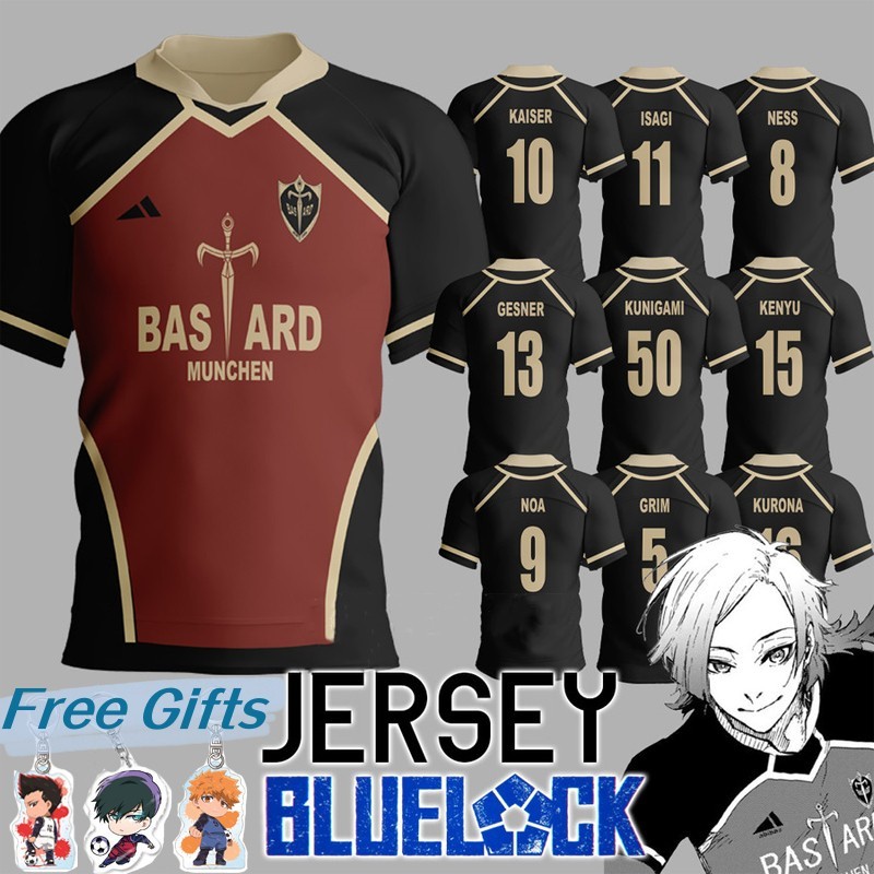 Jersey อะนิเมะคอสเพลย์ Blue Lock Kaiser Bastard Munchen Isagi Yoichi Men Jersey กีฬาเสื้อยืดกางเกงขา