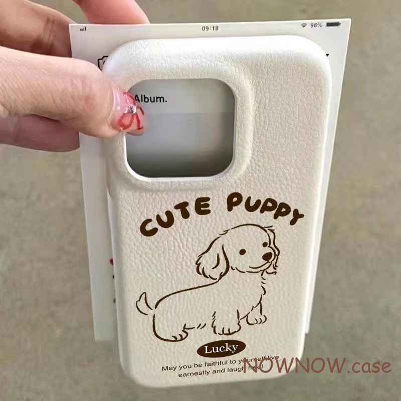 Iphone 16 15 14 13 12 11 Pro Max X XR XS Max 7 8 Plus INS การ์ตูนน่ารักลูกสุนัขรูปแบบหนังเคสโทรศัพท์ Soft cove