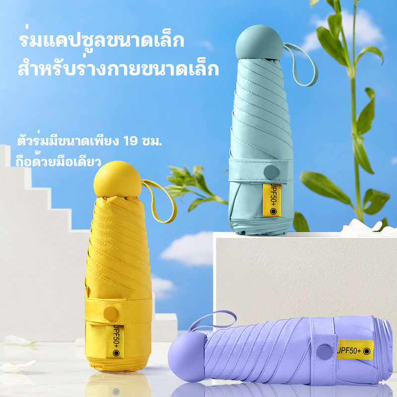 Daily ร่มพับแบบพกพา น้ำหนักเบา มินิมอลน่ารัก กันแดดกันฝนได้ สีพื้น